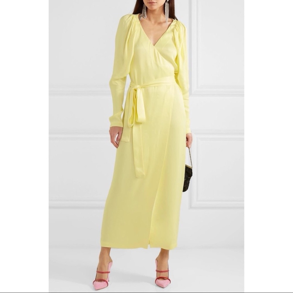 ROTATE BIRGER CHRISTENSEN Satin Wrap Maxi Dress In Pastel Yellow
